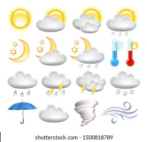 Set of different weather icons isolated on white background. Vector illustration