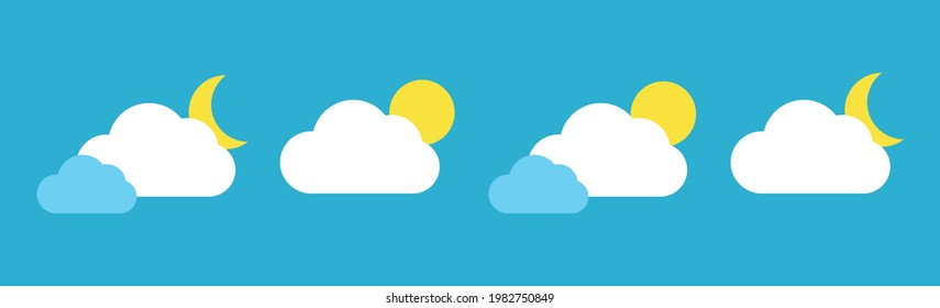Se ajusta con diferentes iconos del tiempo. Iconos de luna y nubes sobre un fondo azul. Logo del vector de nube. 

