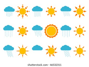 set of different weather icons, suns and clouds