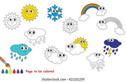 Set of different weathers to be colored. Coloring book for children. Visual game.