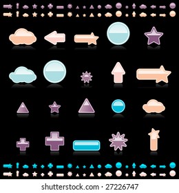 Set of different web buttons and speech bubbles isolated on black background