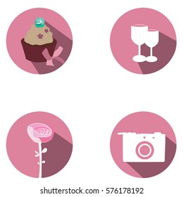 Set of different wedding objects on colored tags, Vector illustration