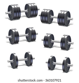 Set of different weight dumbbells for fitness and weight training