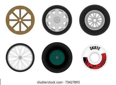 Set of different wheels. Vector illustration.