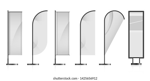 Set of different white advertising banner flags 