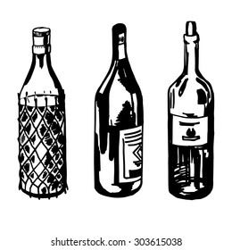 Set of different white and dark sketch bottles