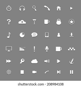 Set of different white icons on grey background