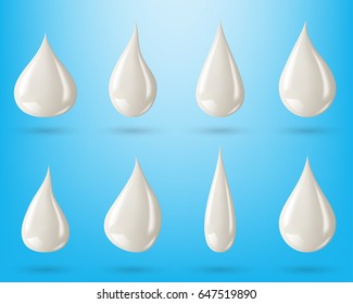 Set of  different white liquid drops