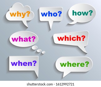 Set different white question speech bubble, chat sign - stock vector