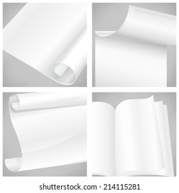 Set of different white sheet papers, vector illustration