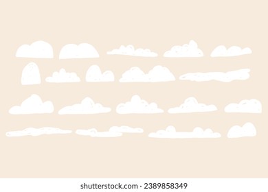 Set Different White Snowdrift. Vector Hand Drawn Snow Winter Collection