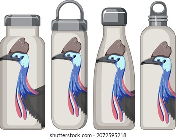 Set of different white thermos bottles illustration