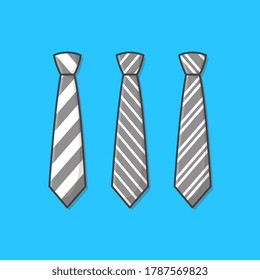 Set Of Different White Ties Vector Icon Illustration. Male Necktie, Men Fashion Style Trend. Necktie Flat Icon. Striped Ties Illustration