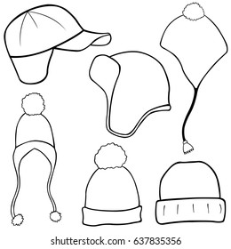 set of different white winter hats