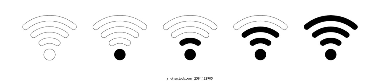 Set of different wi-fi signal icons isolated on the white background