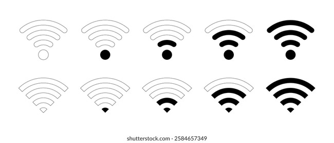 Set of different wi-fi signal levels icons isolated on white background