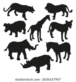Set of different wild animals silhouette isolated on a white background