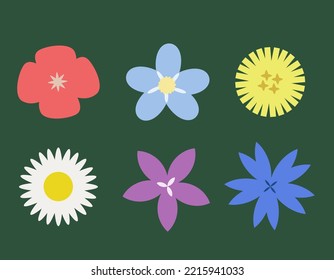El conjunto de diferentes vistas de flores silvestres. Hermosas flores de estilo plano.