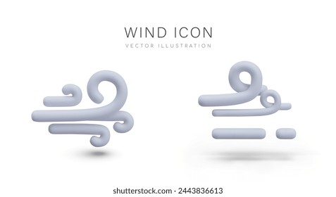 Set of different wind icons in 3D style. Vector signs for indicating wind of different strength