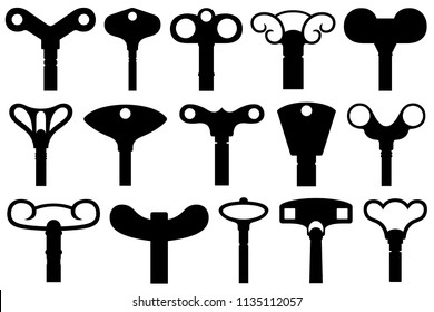 Set of different wind up keys isolated on white