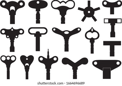 Set of different wind up keys isolated on white	