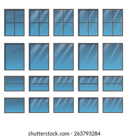 Set of different windows with blue sky, vector eps10 illustration