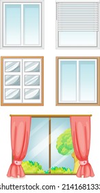 Set of different windows in cartoon style illustration