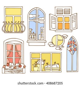 Set of different windows. Set of color images.