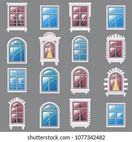 Set of different windows, element for architecture, vector, illustration, isolated