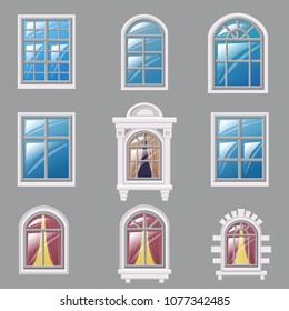 Set of different windows, element for architecture, vector, illustration, isolated