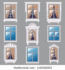 Set of different windows, element for architecture, vector, illustration, isolated
