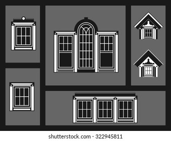 set of different windows of the house on gray background