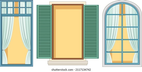Set of different windows on white background illustration