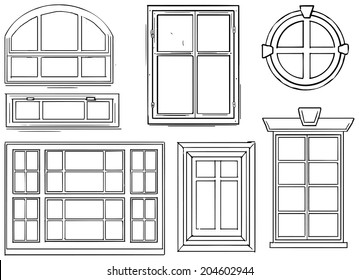 Set of different windows, vector illustration