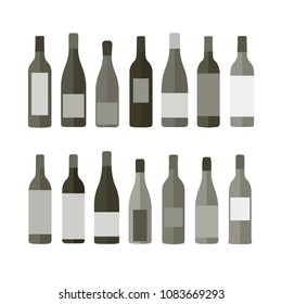 Set of different wine bottles. Simple shapes.