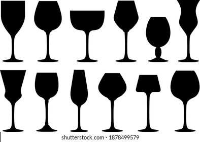 Set of different wine glasses isolated on white