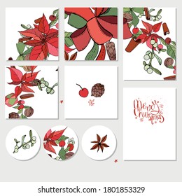 Set with different winter christmas templates. Cards for your festive design and new year advertisement 