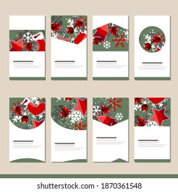 Set with different winter christmas templates with decoration. Cards for your festive design and advertisement