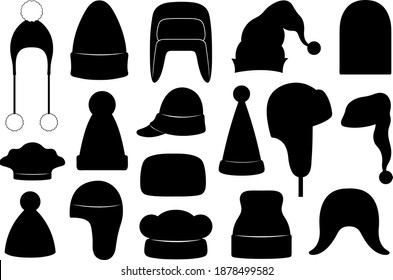 Set of different winter hats isolated on white	