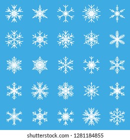 Set of different winter snowflakes blue white