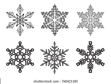 Set of different winter snowflakes. modern shape Vector illustration