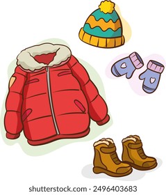 Set of different winter and warm clothes for kids.