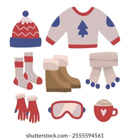 Set of different winter and warm clothes