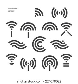 set of different wireless and wifi symbols. vector radio waves icons