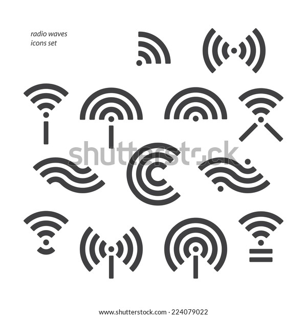 異なるワイヤレスシンボルとwifiシンボルのセット ベクター電波アイコン のベクター画像素材 ロイヤリティフリー