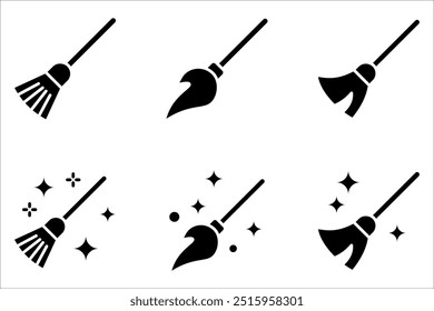 Set of different witch brooms icon isolated on white background