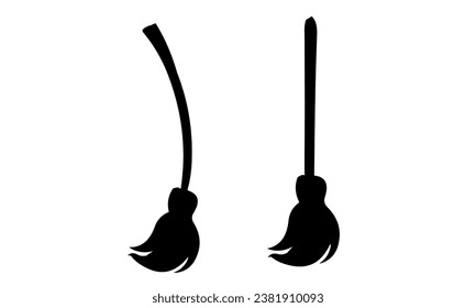 Set of different witch brooms  Vector isolated on white Background