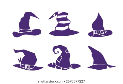 Set of different witch hats vector isolatend on white background