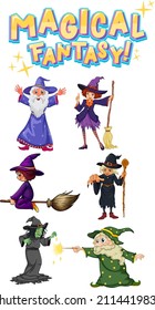 Conjunto de diferentes brujas y asistentes ilustración de personajes de dibujos animados