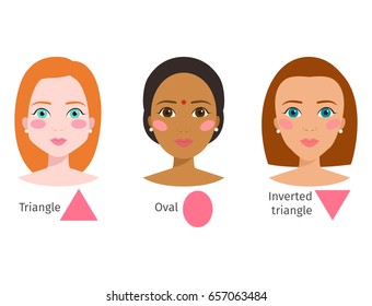 Set of different woman face types vector character shapes girl makeup beautiful female